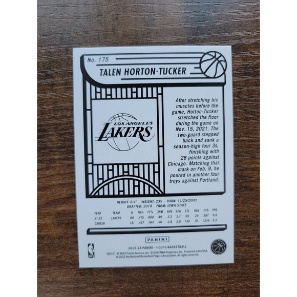 2022-2023 NBA Hoops #175 Talen Horton-Tucker - Los Angeles Lakers - NBA - Picture 2 of 2